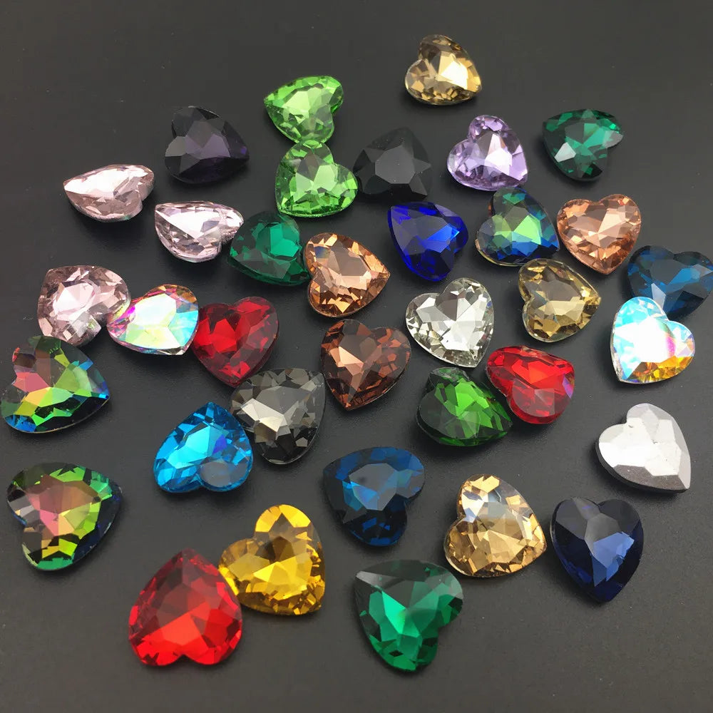 27mm Heart Glass Crystal Point Back Colorful Glue-On Rhinestone Arts Crafts Wedding Dress DIY Gem