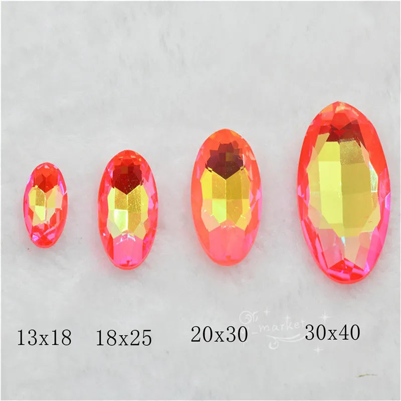 30x40mm big size Oval shape Glitter Glass fancy stones glue Rhinestone clothing