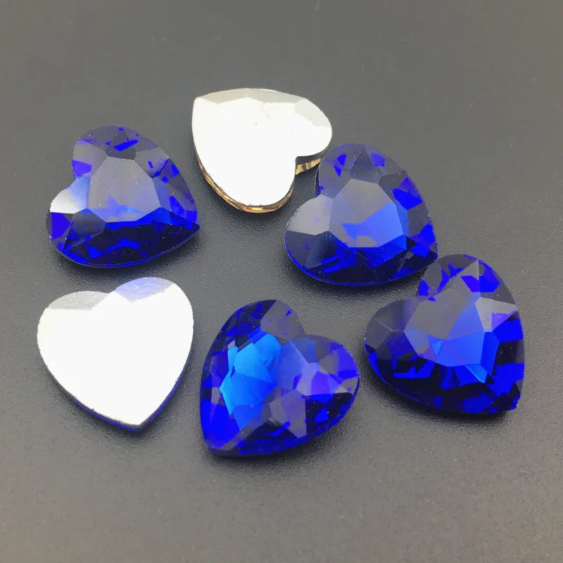 27mm Heart Glass Crystal Point Back Colorful Glue-On Rhinestone Arts Crafts Wedding Dress DIY Gem