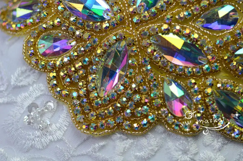 1 AB crystal rhinestone costume dress applique Iron on hotfix sewing on A5004