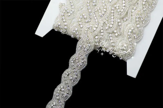 one yard crystal  rhinestones beaded trim applique Iron On bridal dress  Garment Accessories x 1 yard (a8016)