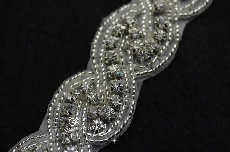 one yard crystal  rhinestones beaded trim applique Iron On bridal dress  Garment Accessories x 1 yard (a8016)