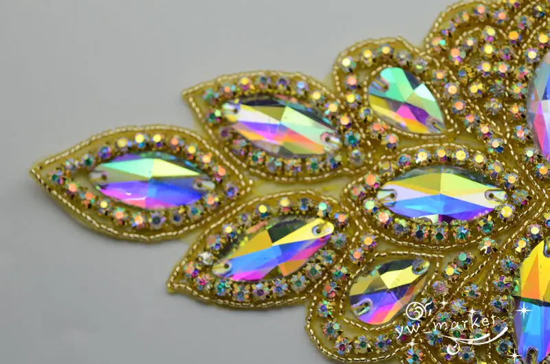 1 AB crystal rhinestone costume dress applique Iron on hotfix sewing on A5004