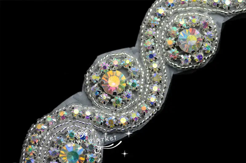 crystal AB rhinestone beaded trim applique Iron On bridal  Garment Accessories x 1 yard (A1002  crystal AB)
