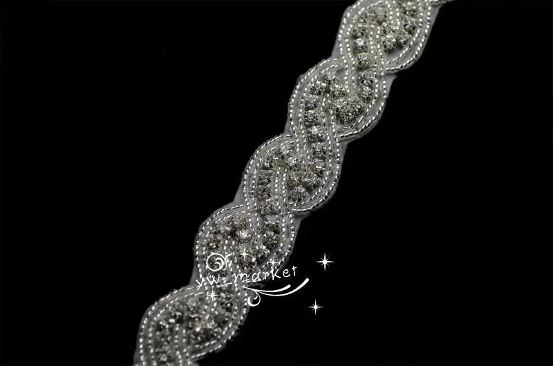 one yard crystal  rhinestones beaded trim applique Iron On bridal dress  Garment Accessories x 1 yard (a8016)