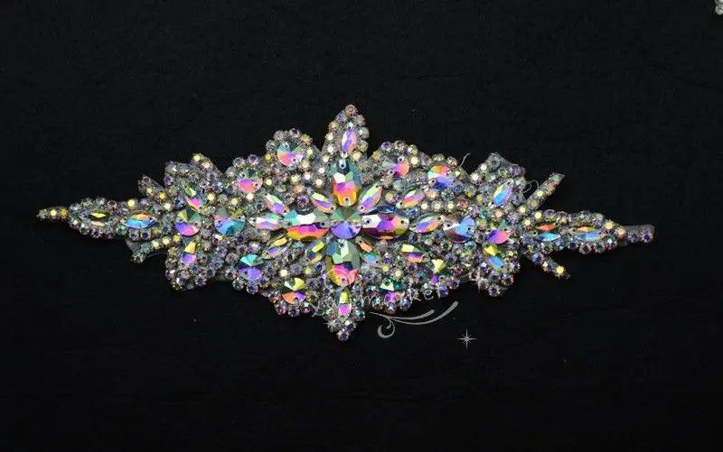 1 pcs AB crystal rhinestone costume dress applique Iron on hotfix sewing on A171