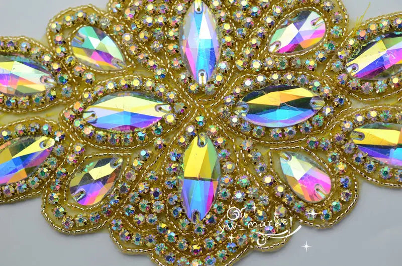 1 AB crystal rhinestone costume dress applique Iron on hotfix sewing on A5004