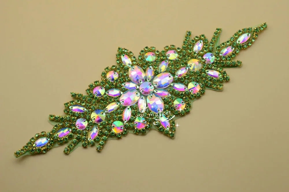 1 pcs AB crystal rhinestone costume dress applique Iron on hotfix sewing on A171