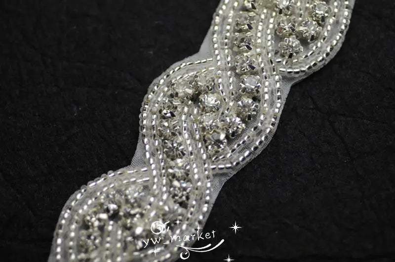 one yard crystal  rhinestones beaded trim applique Iron On bridal dress  Garment Accessories x 1 yard (a8016)