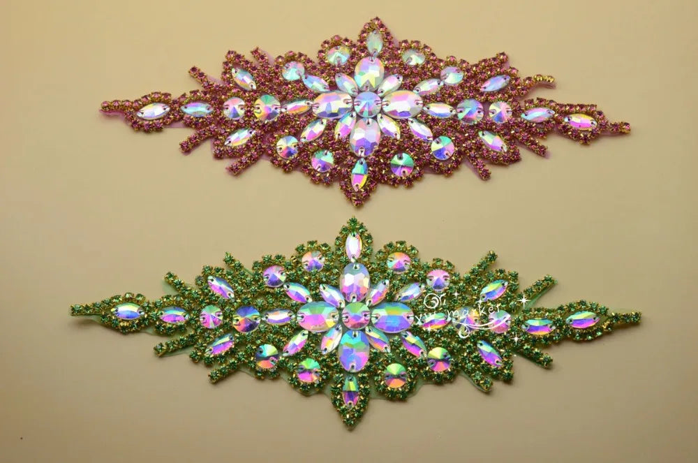 1 pcs AB crystal rhinestone costume dress applique Iron on hotfix sewing on A171
