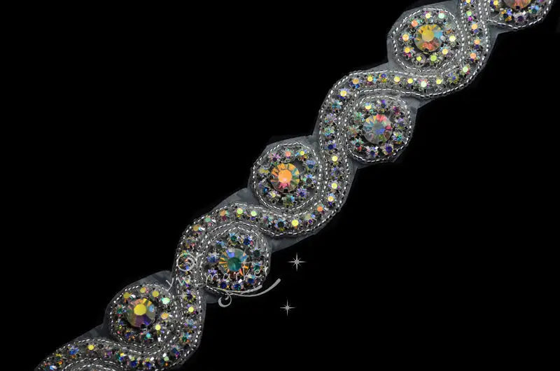 crystal AB rhinestone beaded trim applique Iron On bridal  Garment Accessories x 1 yard (A1002  crystal AB)