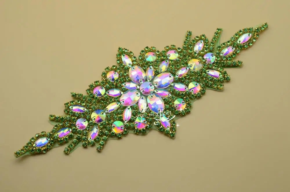 1 pcs AB crystal rhinestone costume dress applique Iron on hotfix sewing on A171