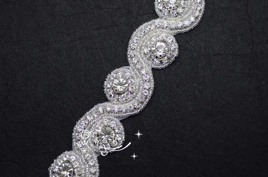 crystal rhinestone beaded trim applique Iron On bridal costume for Garment Accessories x 1 yard(A1002)