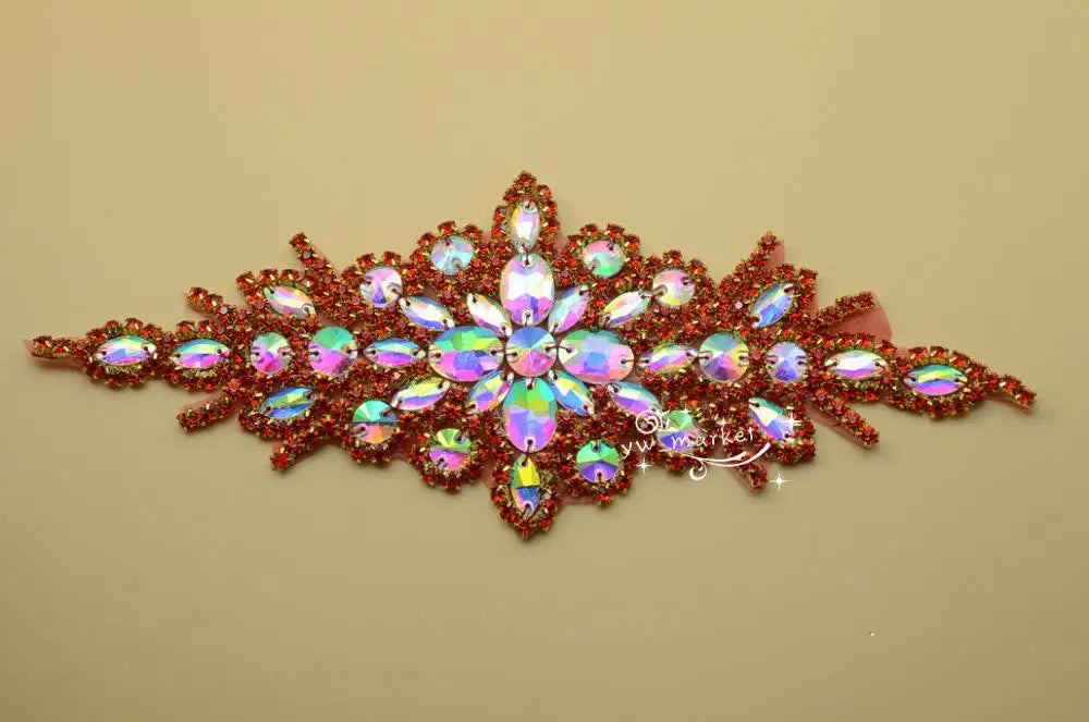 1 pcs AB crystal rhinestone costume dress applique Iron on hotfix sewing on A171