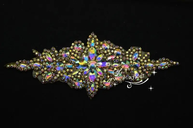 1 pcs AB crystal rhinestone costume dress applique Iron on hotfix sewing on A171