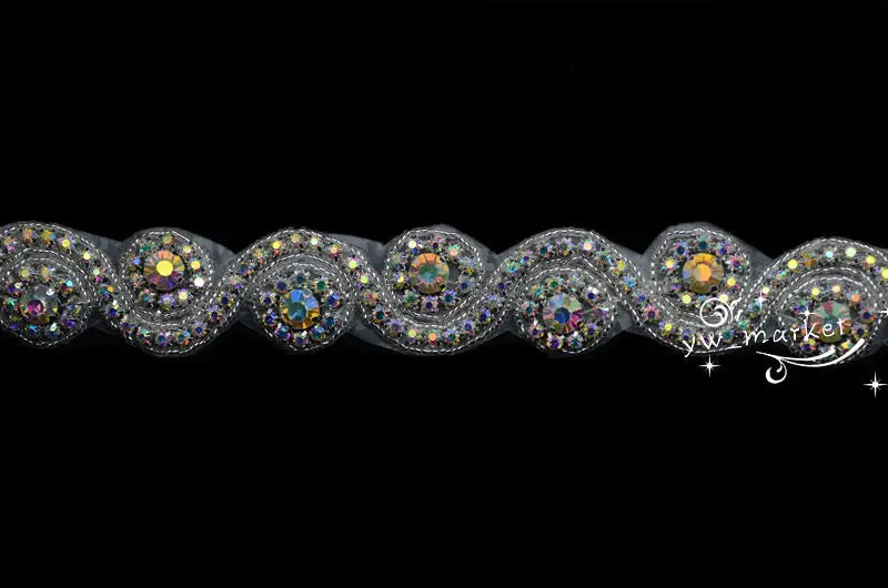 crystal AB rhinestone beaded trim applique Iron On bridal  Garment Accessories x 1 yard (A1002  crystal AB)
