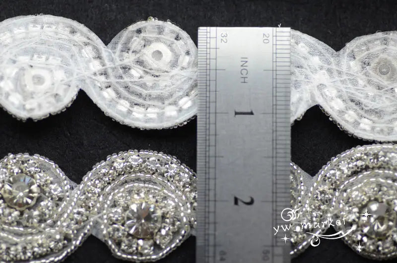 crystal rhinestone beaded trim applique Iron On bridal costume for Garment Accessories x 1 yard(A1002)