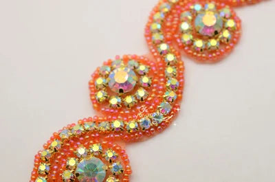 1 Yard AB crystal rhinestone beaded applique Iron On bridal costume deep blue A1002