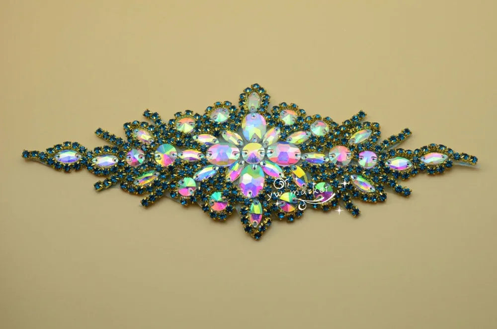 1 pcs AB crystal rhinestone costume dress applique Iron on hotfix sewing on A171