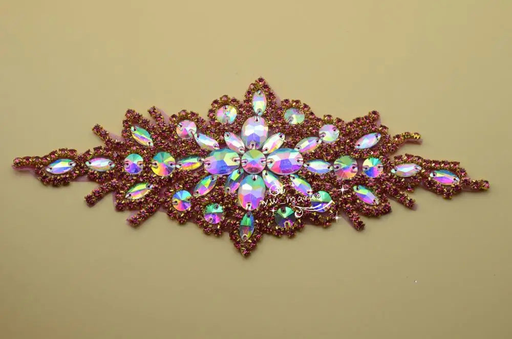 1 pcs AB crystal rhinestone costume dress applique Iron on hotfix sewing on A171