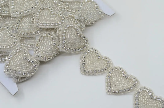 1 Yard Heart Shape crystal rhinestone Sewing trim applique Iron On bridal A104