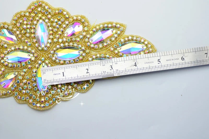 1 AB crystal rhinestone costume dress applique Iron on hotfix sewing on A5004