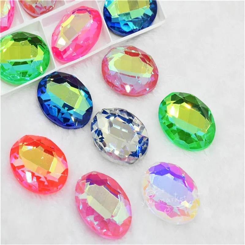 30x40mm big size Oval shape Glitter Glass fancy stones glue Rhinestone clothing