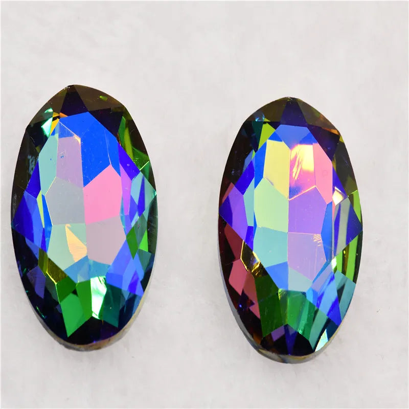 30x40mm big size Oval shape Glitter Glass fancy stones glue Rhinestone clothing
