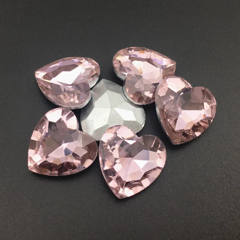 27mm Heart Glass Crystal Point Back Colorful Glue-On Rhinestone Arts Crafts Wedding Dress DIY Gem