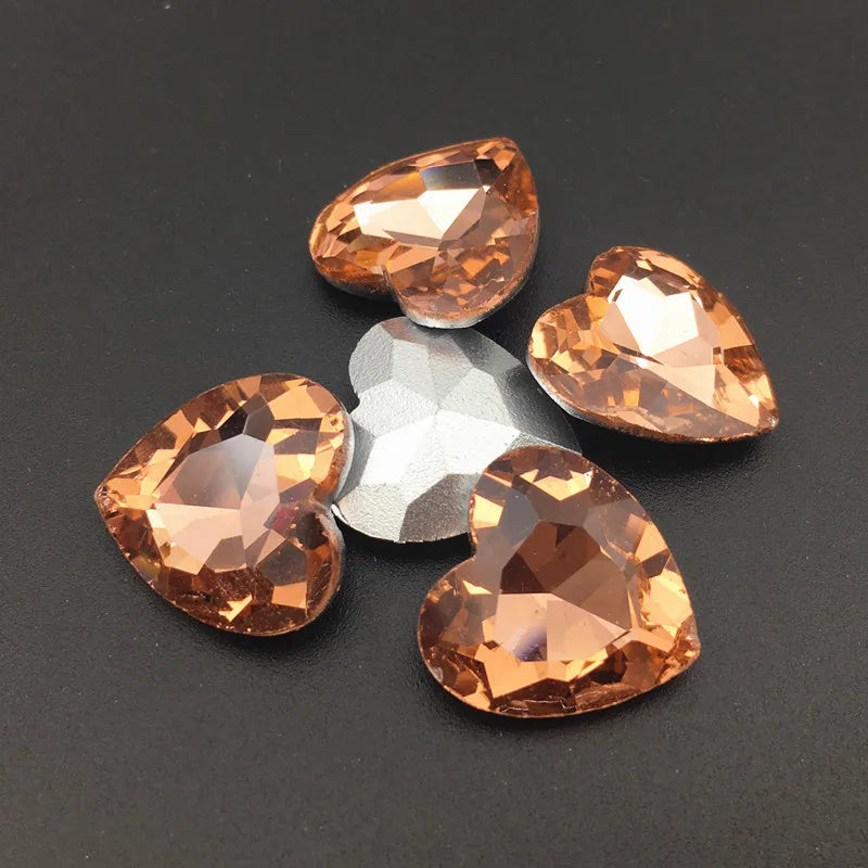 27mm Heart Glass Crystal Point Back Colorful Glue-On Rhinestone Arts Crafts Wedding Dress DIY Gem