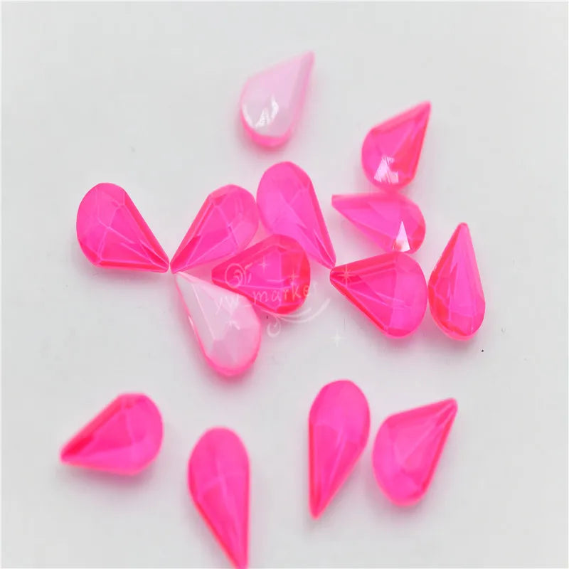 Small diamond fluorescence Teardrop Pointback Crystal Fancy Stone Glass Jewelry Beads Necklace making 8x13mm dress crafts
