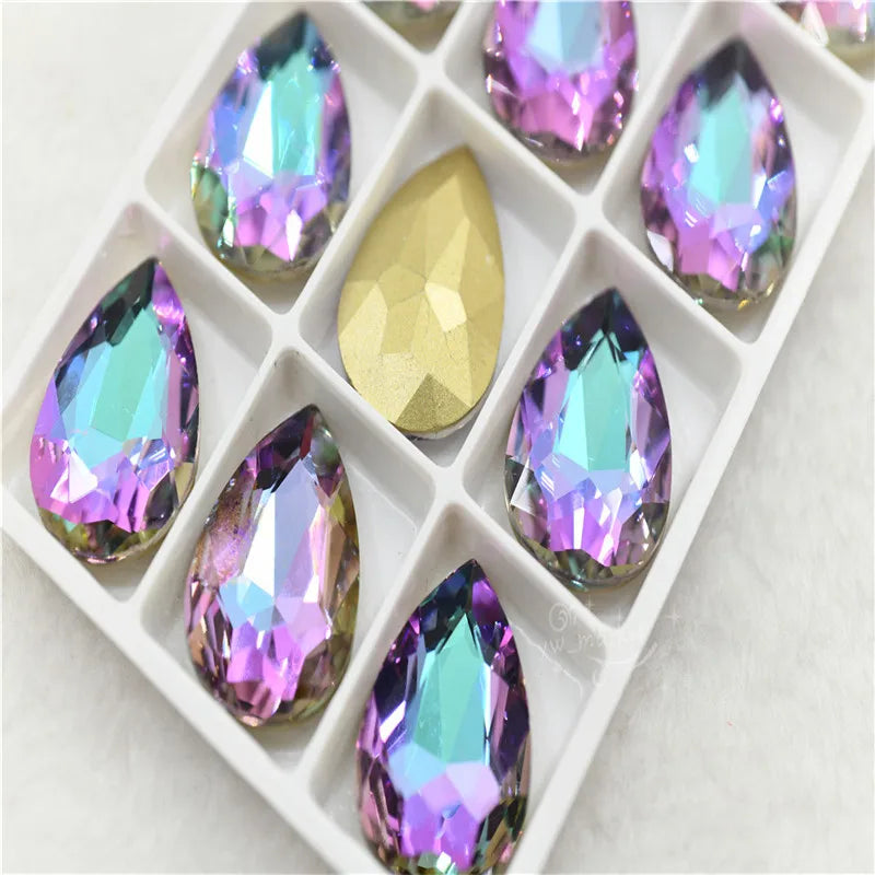 Bulk Glitter Rhinestone Crystal Glass Beads Pointback Teardrop Stones for Needlework Jewelry Crafting Supplies