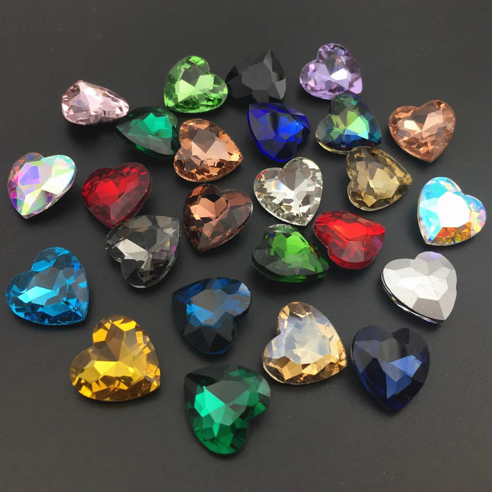 27mm Heart Glass Crystal Point Back Colorful Glue-On Rhinestone Arts Crafts Wedding Dress DIY Gem