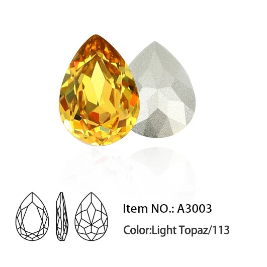 Glitter Crystal Teardrop Rhinestone, Pointback, Fancy Stone, Drop Strass Diamond for Nailart Decorations, Glass Gems Applique