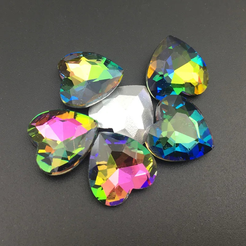 27mm Heart Glass Crystal Point Back Colorful Glue-On Rhinestone Arts Crafts Wedding Dress DIY Gem