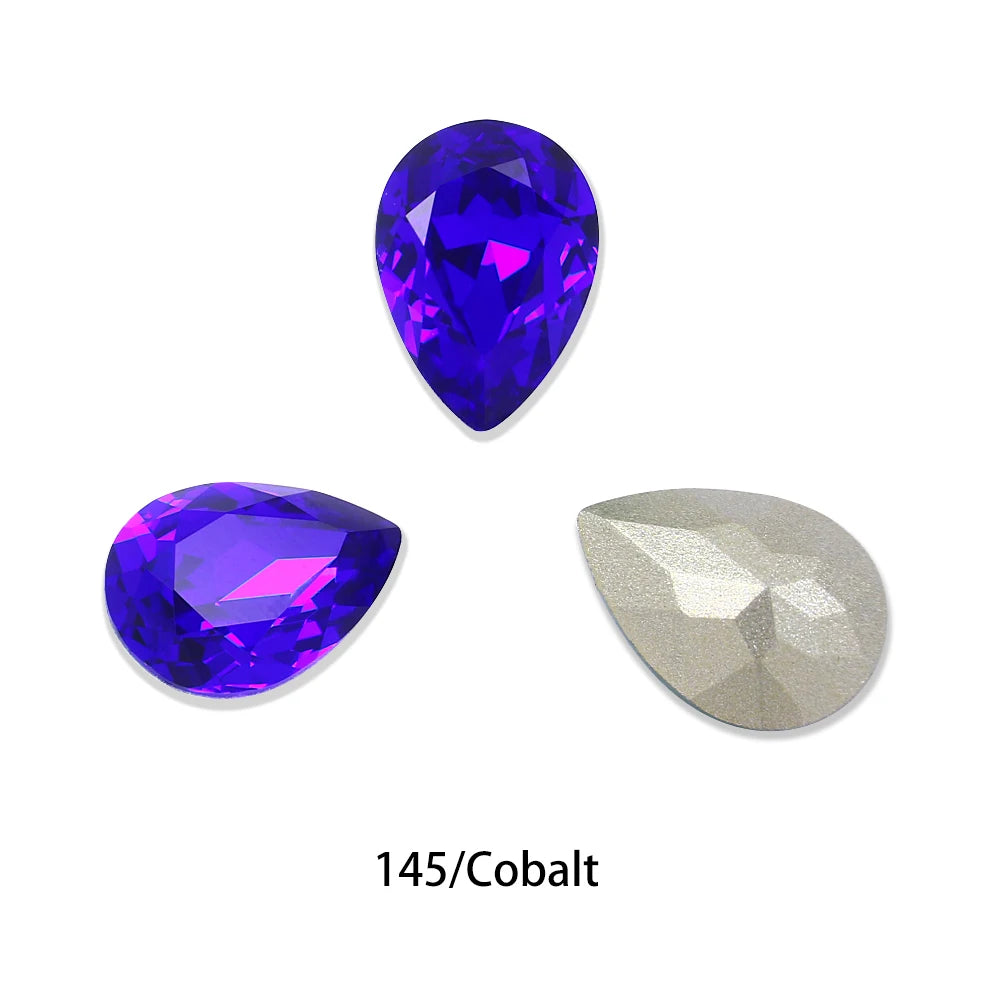 Glitter Crystal Teardrop Rhinestone, Pointback, Fancy Stone, Drop Strass Diamond for Nailart Decorations, Glass Gems Applique