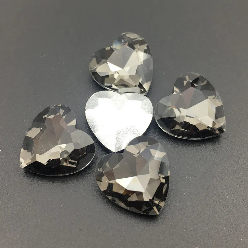 27mm Heart Glass Crystal Point Back Colorful Glue-On Rhinestone Arts Crafts Wedding Dress DIY Gem