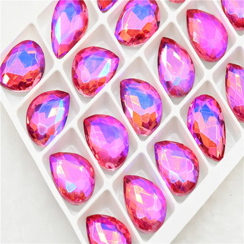 Color AB strass crystal teardrop rhinestones  wedding Jewelry Accessories glass stones pointback beads 20x30mm 13x18mm 10x14mm