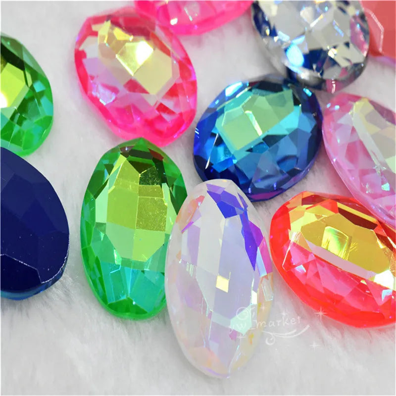 30x40mm big size Oval shape Glitter Glass fancy stones glue Rhinestone clothing