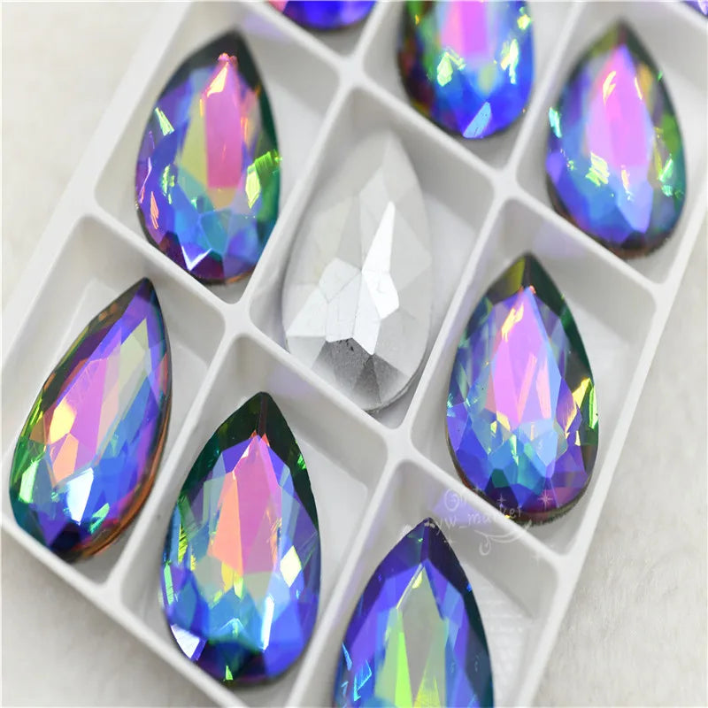 Color AB strass crystal teardrop rhinestones  wedding Jewelry Accessories glass stones pointback beads 20x30mm 13x18mm 10x14mm