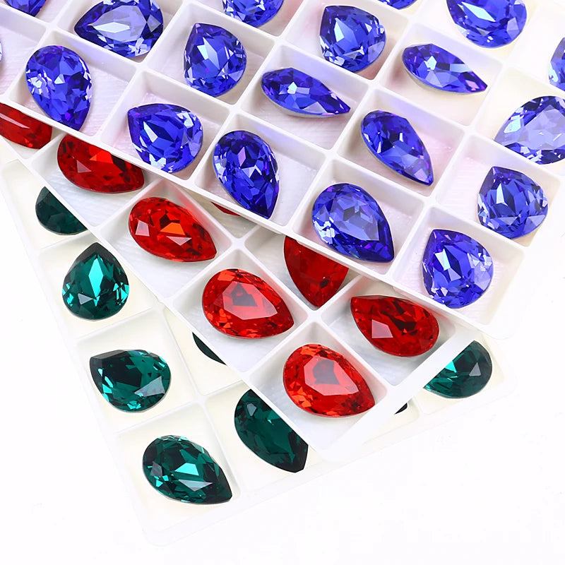 Glitter Crystal Teardrop Rhinestone, Pointback, Fancy Stone, Drop Strass Diamond for Nailart Decorations, Glass Gems Applique