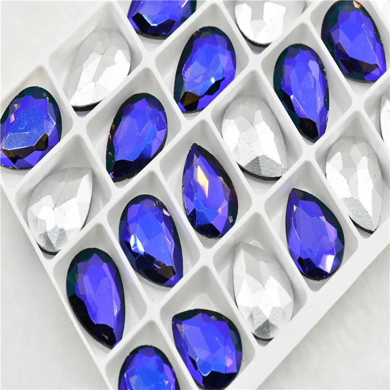 Color AB strass crystal teardrop rhinestones  wedding Jewelry Accessories glass stones pointback beads 20x30mm 13x18mm 10x14mm