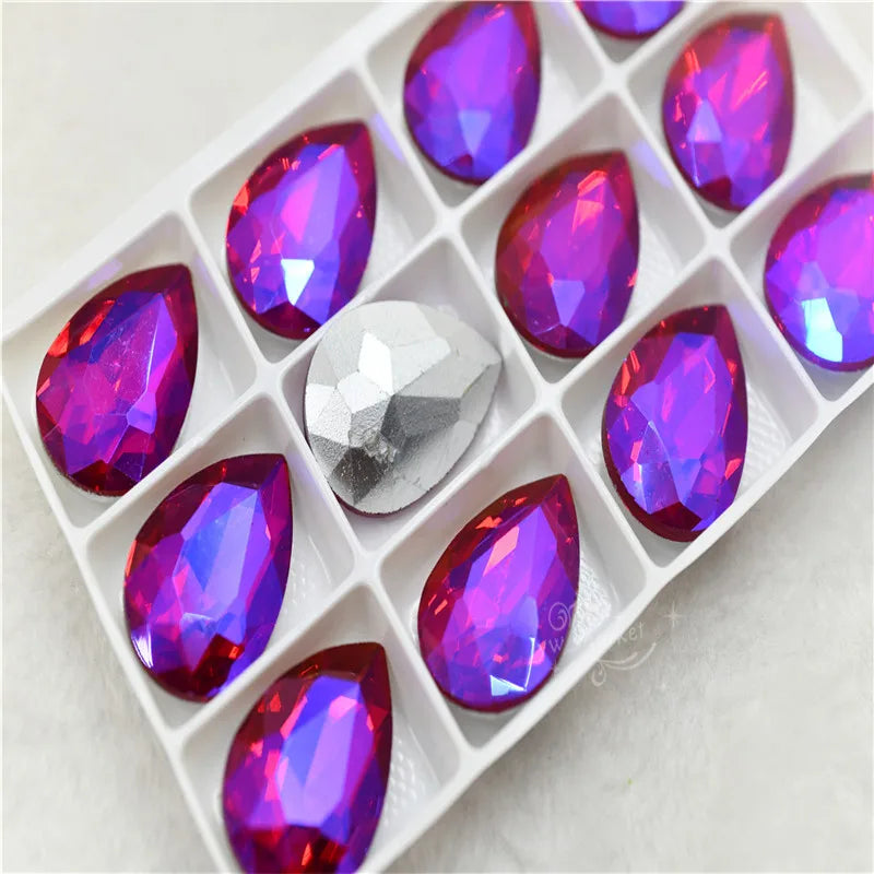 Color AB strass crystal teardrop rhinestones  wedding Jewelry Accessories glass stones pointback beads 20x30mm 13x18mm 10x14mm