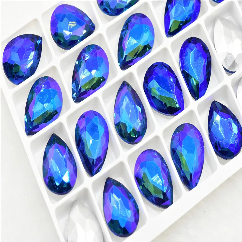 Color AB strass crystal teardrop rhinestones  wedding Jewelry Accessories glass stones pointback beads 20x30mm 13x18mm 10x14mm