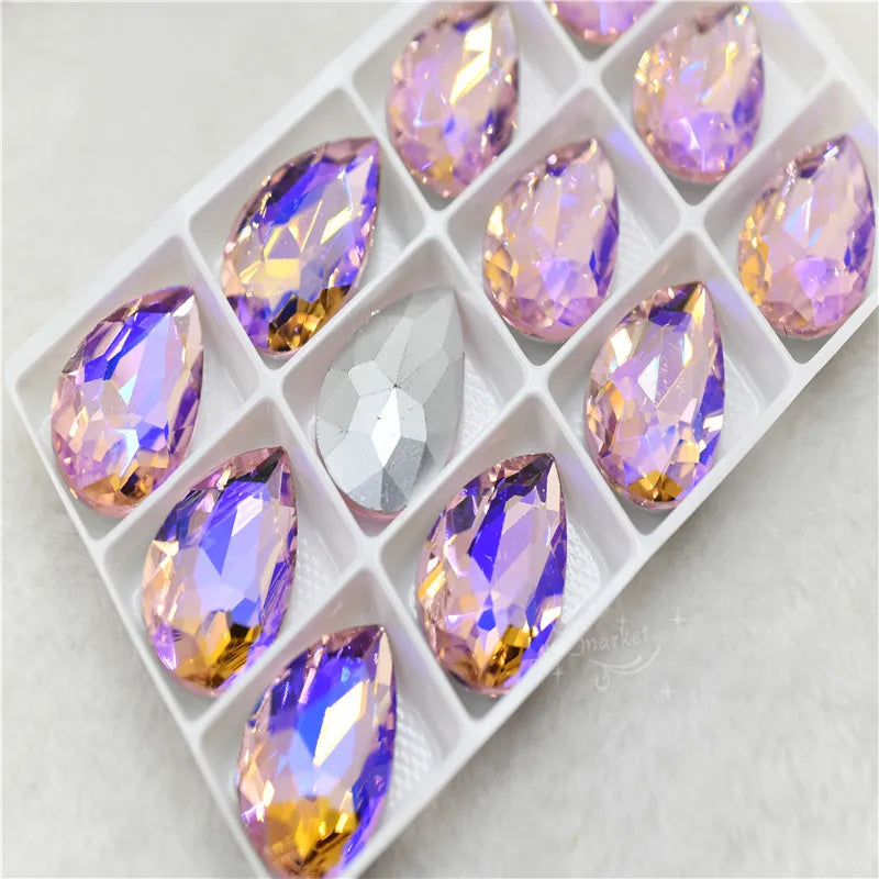 Color AB strass crystal teardrop rhinestones  wedding Jewelry Accessories glass stones pointback beads 20x30mm 13x18mm 10x14mm