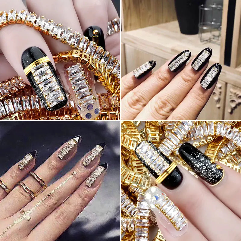 Shiny Crystal Zircon Rectangle Chain Decorative Nail Art Jewelry Findings Rhinestone Trim for Clothes Shoes Ornament Accessories