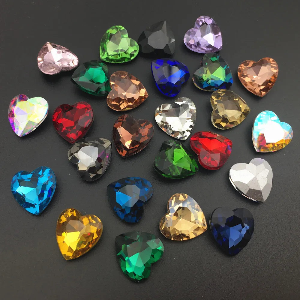 27mm Heart Glass Crystal Point Back Colorful Glue-On Rhinestone Arts Crafts Wedding Dress DIY Gem