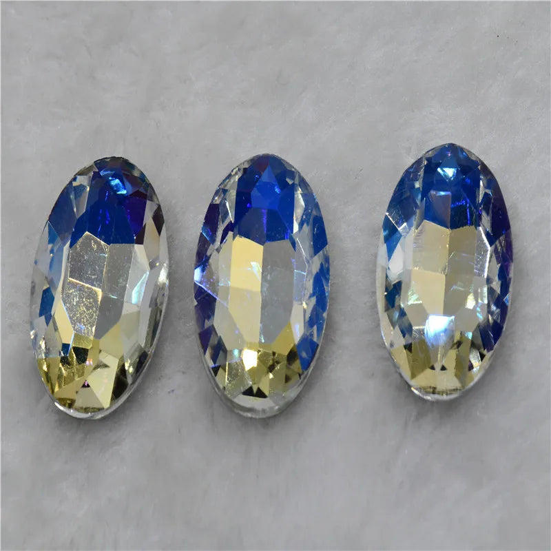 30x40mm big size Oval shape Glitter Glass fancy stones glue Rhinestone clothing
