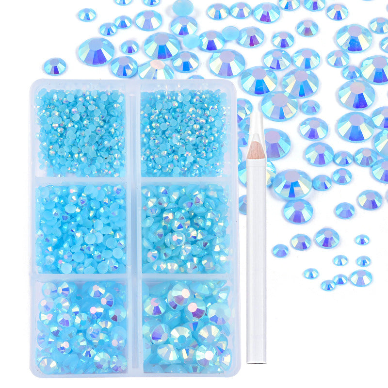 Approx. 2,000 Pieces 6-Compartment Set of Flat-Back Resin Rhinestones  Nail Art Decorations & DIY Accessories for Phone Cases and "Violent Bear" Figures