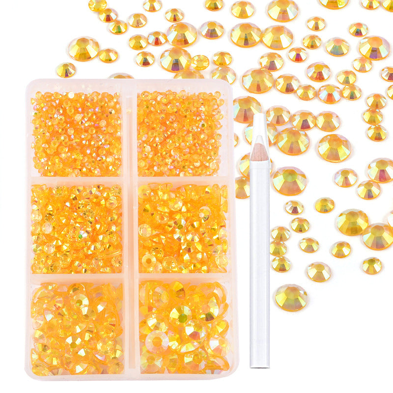 Approx. 2,000 Pieces 6-Compartment Set of Flat-Back Resin Rhinestones  Nail Art Decorations & DIY Accessories for Phone Cases and "Violent Bear" Figures